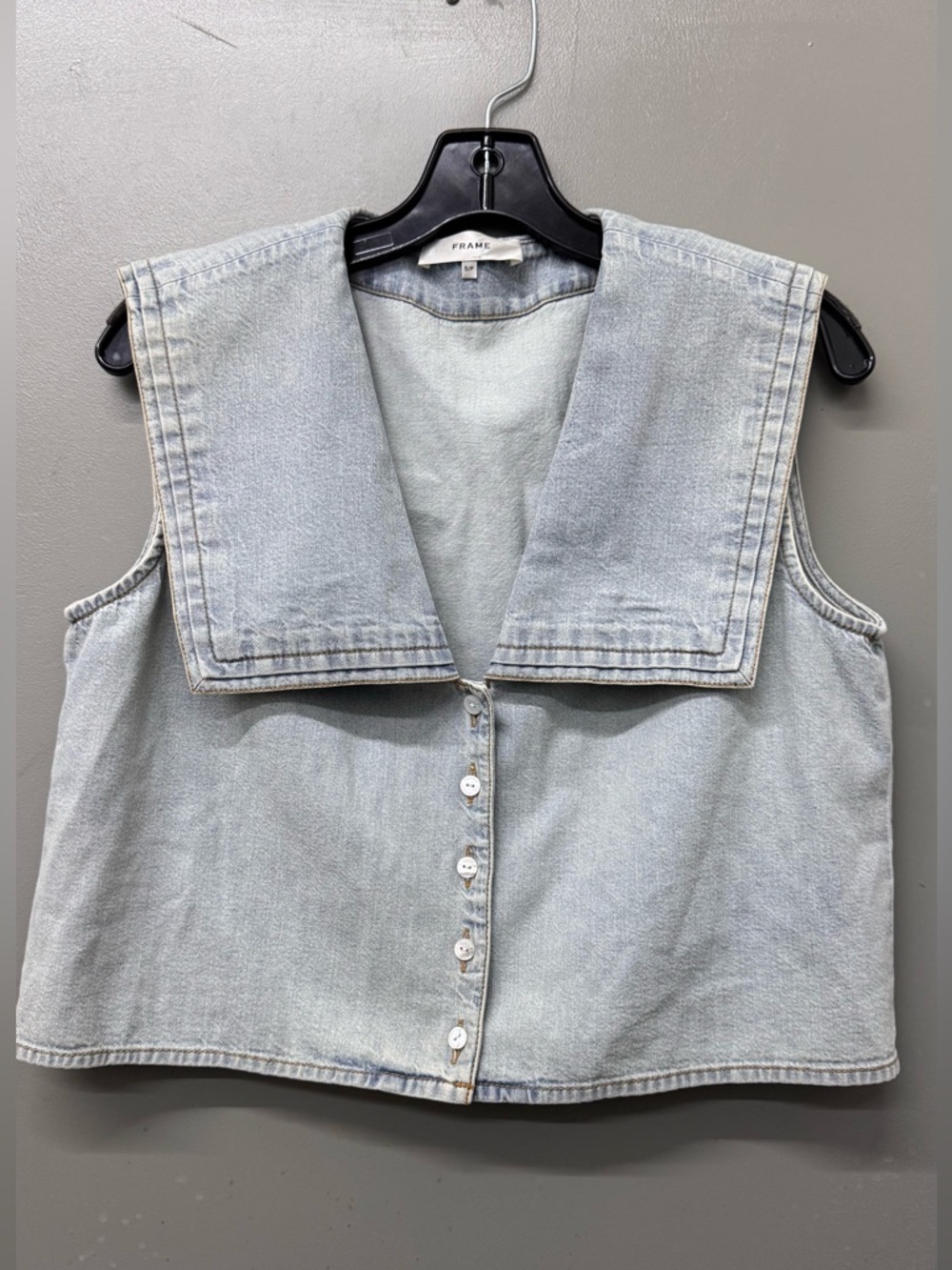 Frame The Yacht Denim Vest Sleeveless Button Front Top Women Size Small Luxury
